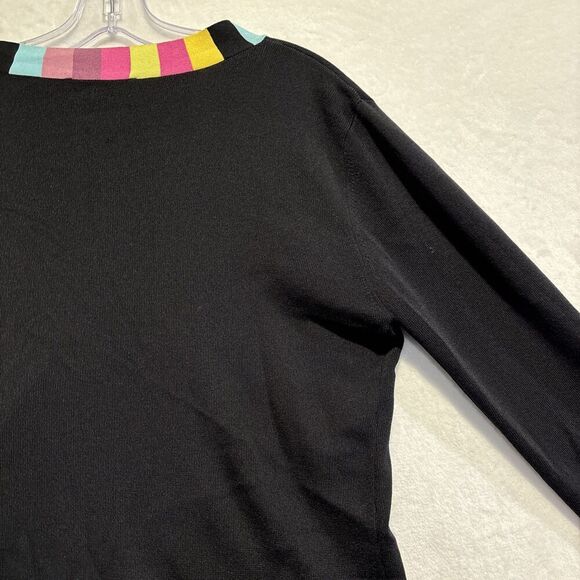 Attitude Knit Single Hook Closure Cardigan Large Black Color block Trim Stretch - Picture 14 of 14